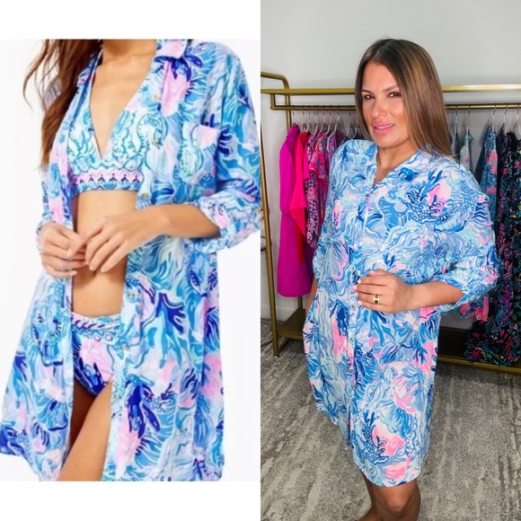 Lilly Pulitzer Other - Lilly Pulitzer Natalie Coverup Tunic Top Dress
Saltwater Blue Shade Seek…